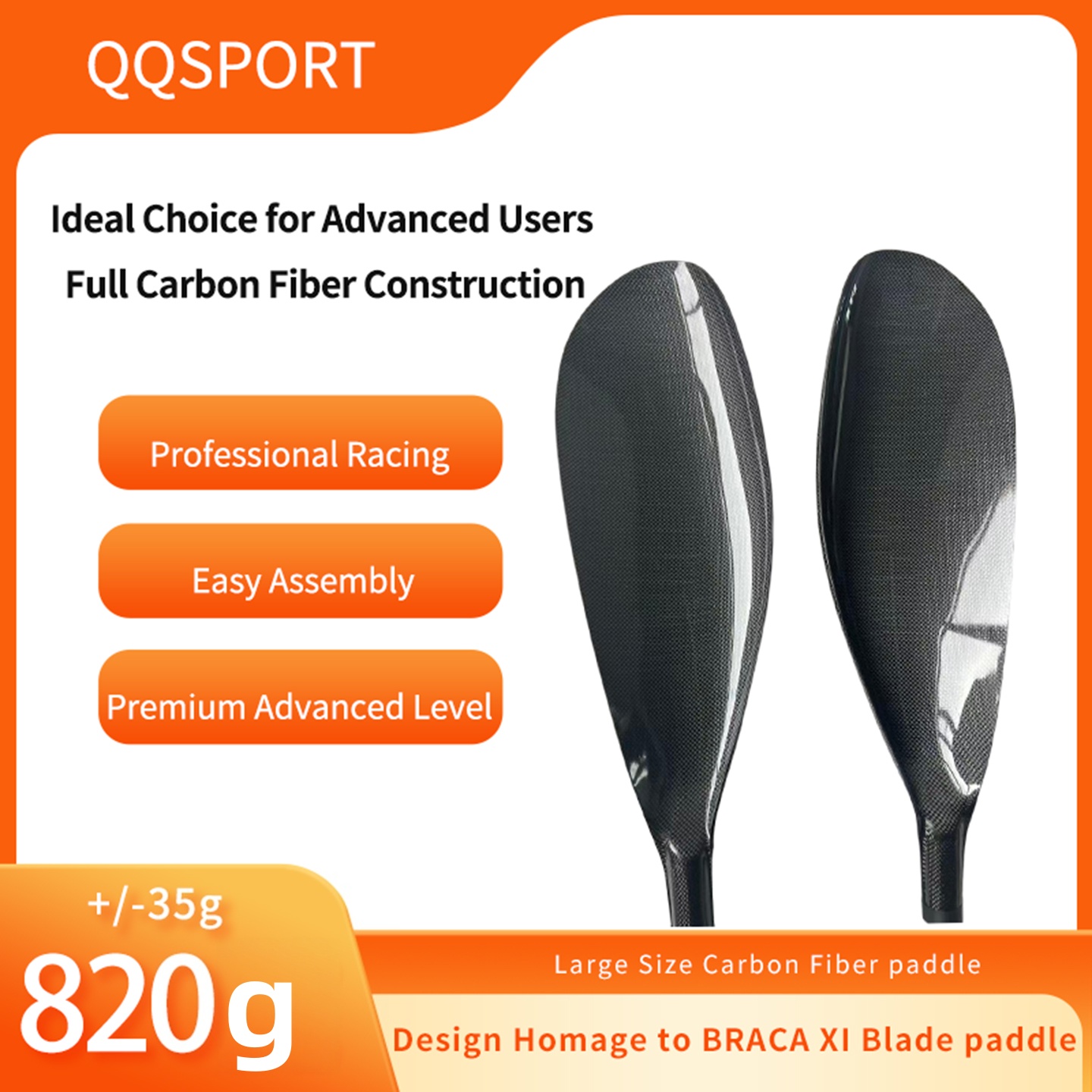 Kayak Paddle Carbon - Pagaia QQSPORT, pagaia per kayak con